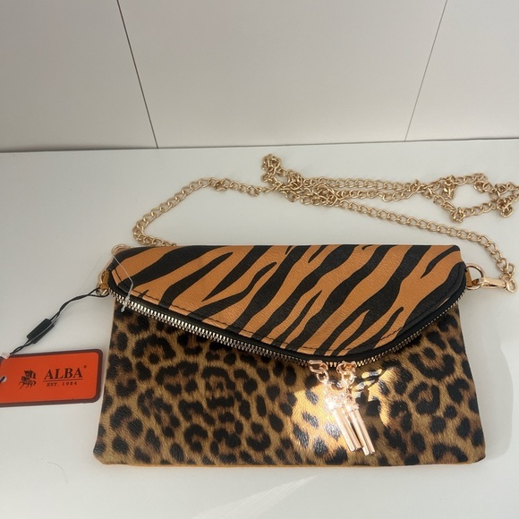 Alba Tiger and Leopard Print Clutch - Black and Brown - Picture 1 of 3